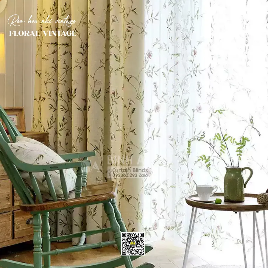 Vintage Retro Rèm Vải Hoa Nhí Cao Cấp – May Đo Theo Yêu Cầu | RÈM BÌNH AN-3